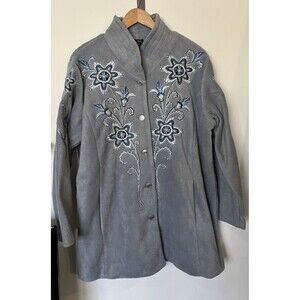 Bob Mackie Gray Jacket with Blue Floral Embroidery